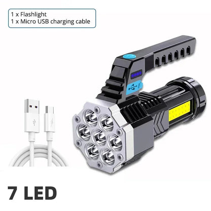 High-Power 7-LED Rechargeable Camping Flashlight with COB Side Light - Urbizia