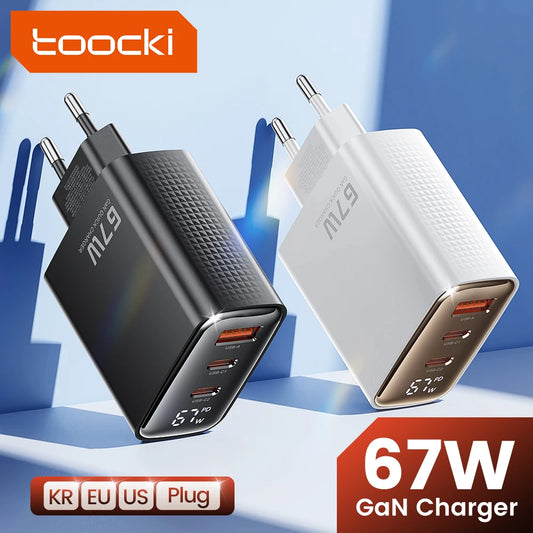 Toocki 67W GaN Charger Digital Display Quick Charge 4.0 3.0 Fast Type C USB Charger for Laptop iPhone Samsung Xiaomi Realme POCO