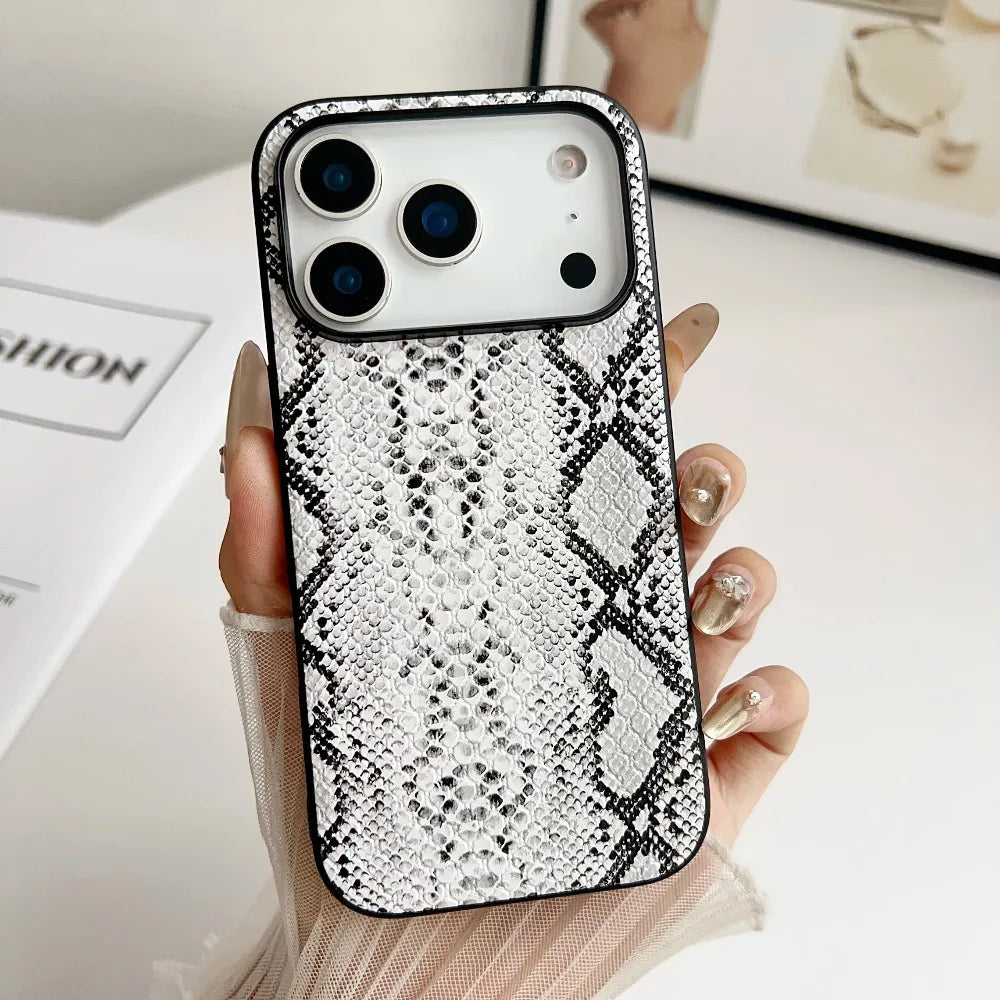Snake Lichi Pattern Leopard Print PU Leather Case For iPhone18 17 Air 16 15 14 Plus Pro Max Shockproof Rugged Protect Back Cover
