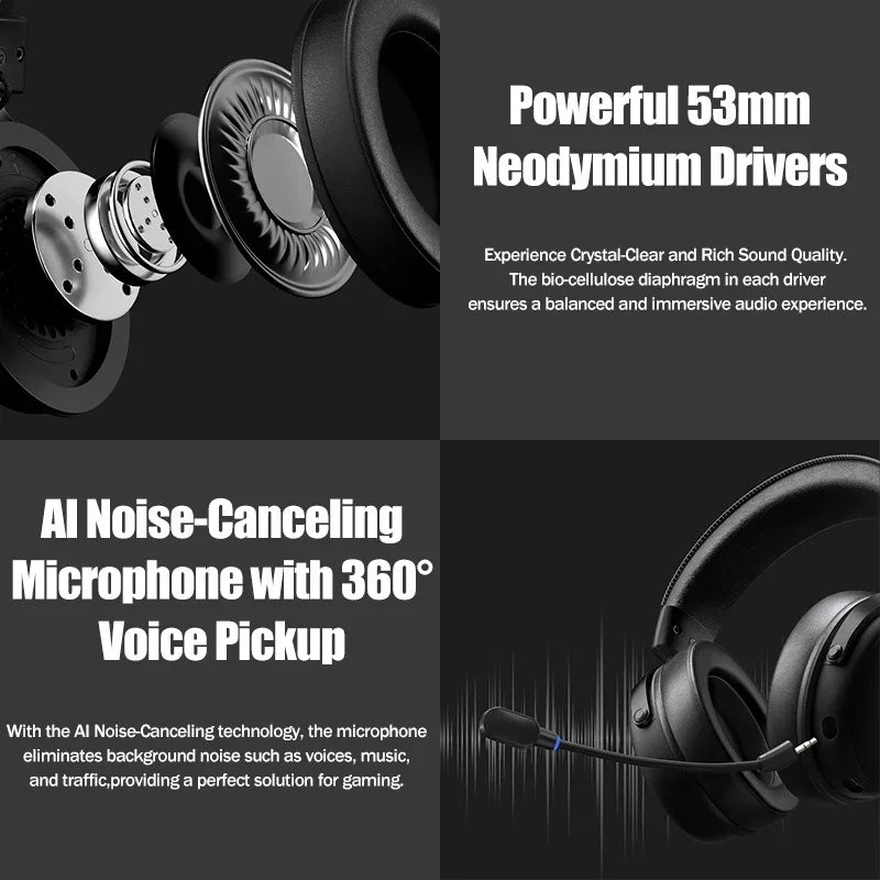 MCHOSE V9 pro E-Sports Headset with Microphone Tri-Mode Gaming USB Wireless 7.1 Channel Surround Sound Portable Audio Headphones - Urbizia