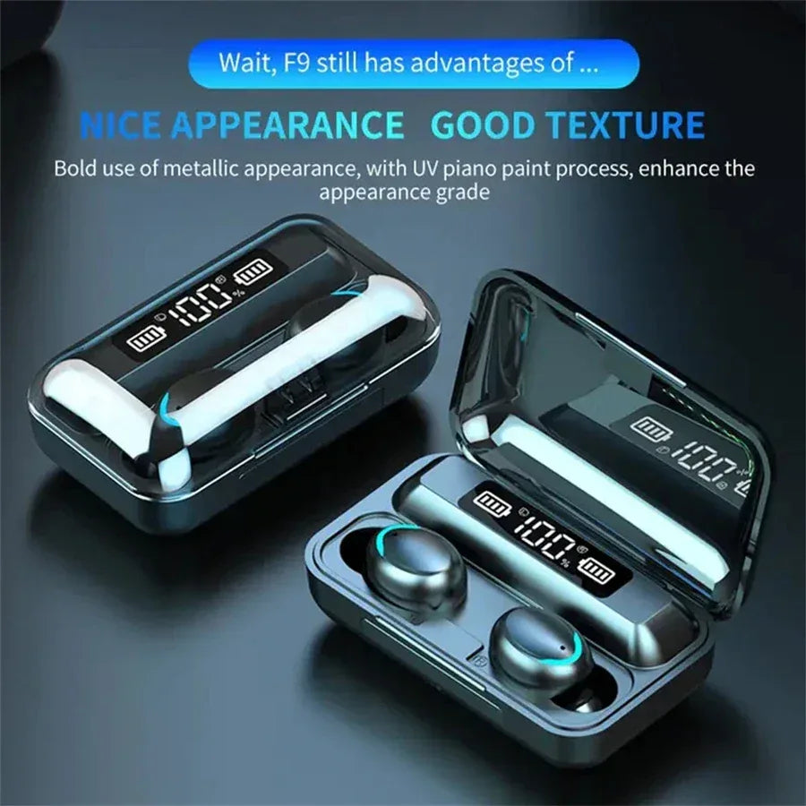 F9 TWS Bluetooth Wireless Headphones - Large-Capacity Charging Case & Digital Display, Long-Lasting Battery Game Earbuds - Urbizia