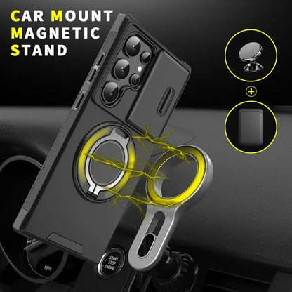 Case For Samsung Galaxy S26 S25 S24 S23 S22 S21 Ultra S24FE S25EDGE Slide Camera Protect Magnetic holder Armor Shockproof Cover