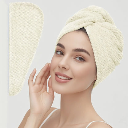 Solid Color Hair Towel Textured Dry Hair Cap 9.8' X 25.5' Absorbent Hair Towel Wrap for Button-Down Women