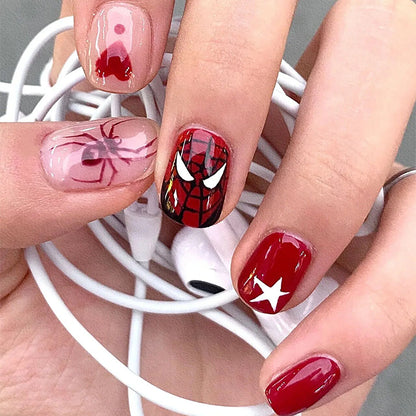 24Pcs Halloween Spider Fake Nails – Printed French Coffin Ballet Press-on Nails