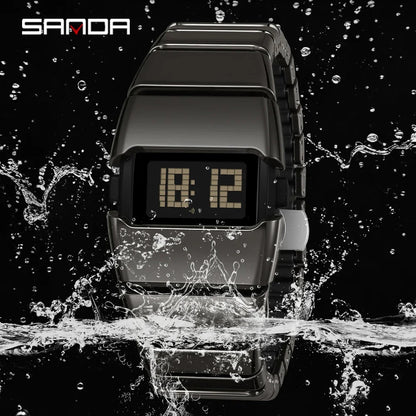 SANDA 9504 Retro Electronic Watch 5ATM Waterproof Night Light Display Snooze Alarm Clock Stopwatch Men's and Women's Watches2026