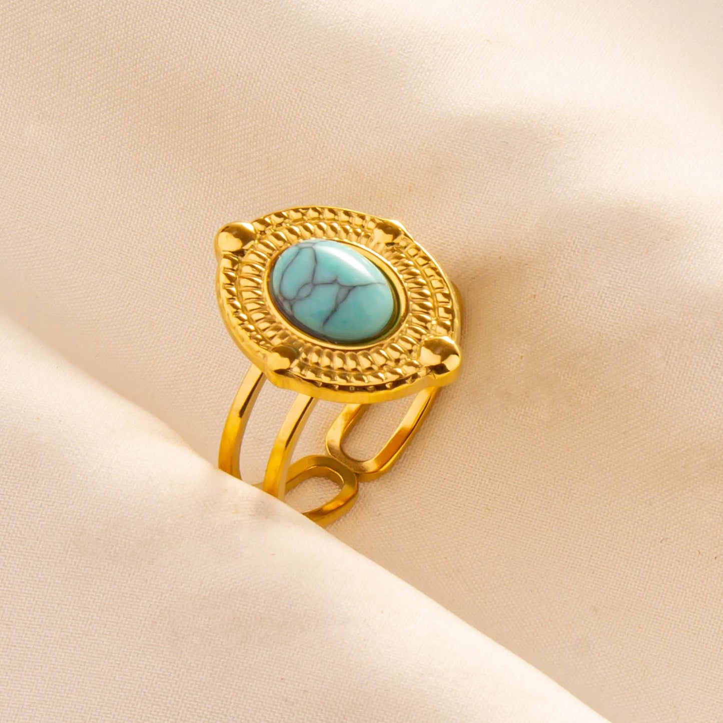 Turquoise Finger Jewelry Long Oval Sun Heart Water Drop Stainless Steel Rings For Women Men Accessories Gold Plated Open Anillos