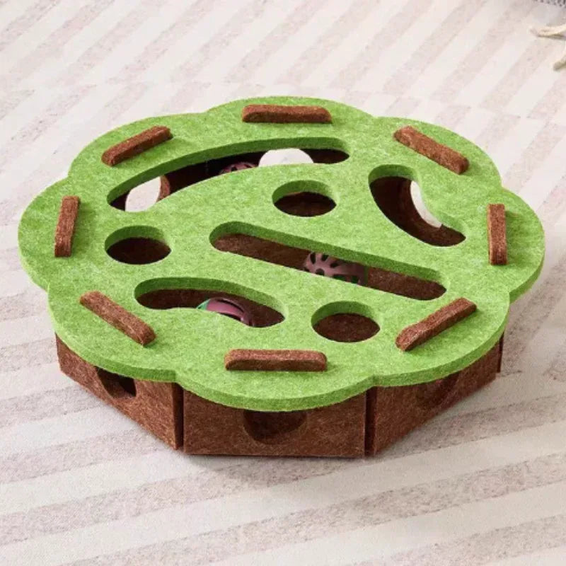 Pet Cat Puzzle Maze Holes Toys Felt Box With Bell Ball Kitten Playing Toys Interactive Funny Cat Supplies - Urbizia
