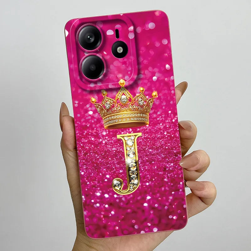 Case For Xiaomi Redmi Note 14 5G Phone Cover Note14 Global Funda Luxury Crown Letters Soft Silicone Back Cover For Redmi Note 14