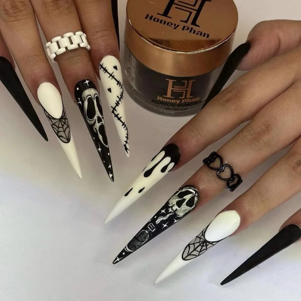 24pcs Blood Red Gradient Long Pointed Fake Nails – Full Cover Halloween Press-On Nail Tips