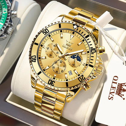 OLEVS 2870 Men's Watch Top Brand Luxury Watch for Men Original Waterproof Stainless Steel Chronograph Moon Phase Date Rota Dial