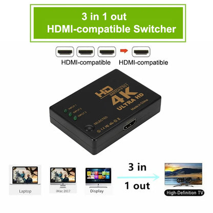3 In 1 Out HDMI-compatible Switch 4K Switcher Full HD 1080P Video Cable Splitter For TV Box HDTV PC 1x3 Hub Adapter Converter