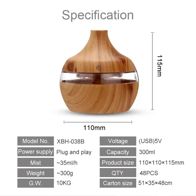 Humidifier Electric Aroma Air Diffuser Wood Ultrasonic Air Humidifier Essential Oil Aromatherapy Cool Mist Maker For Home 300ml - Urbizia