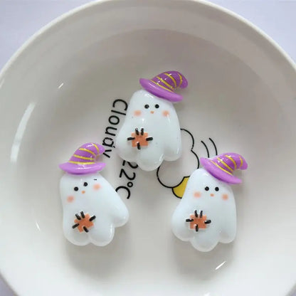 10Pcs Resin Halloween Ghosts, Skeletons & Pumpkins – Flat Back Embellishments