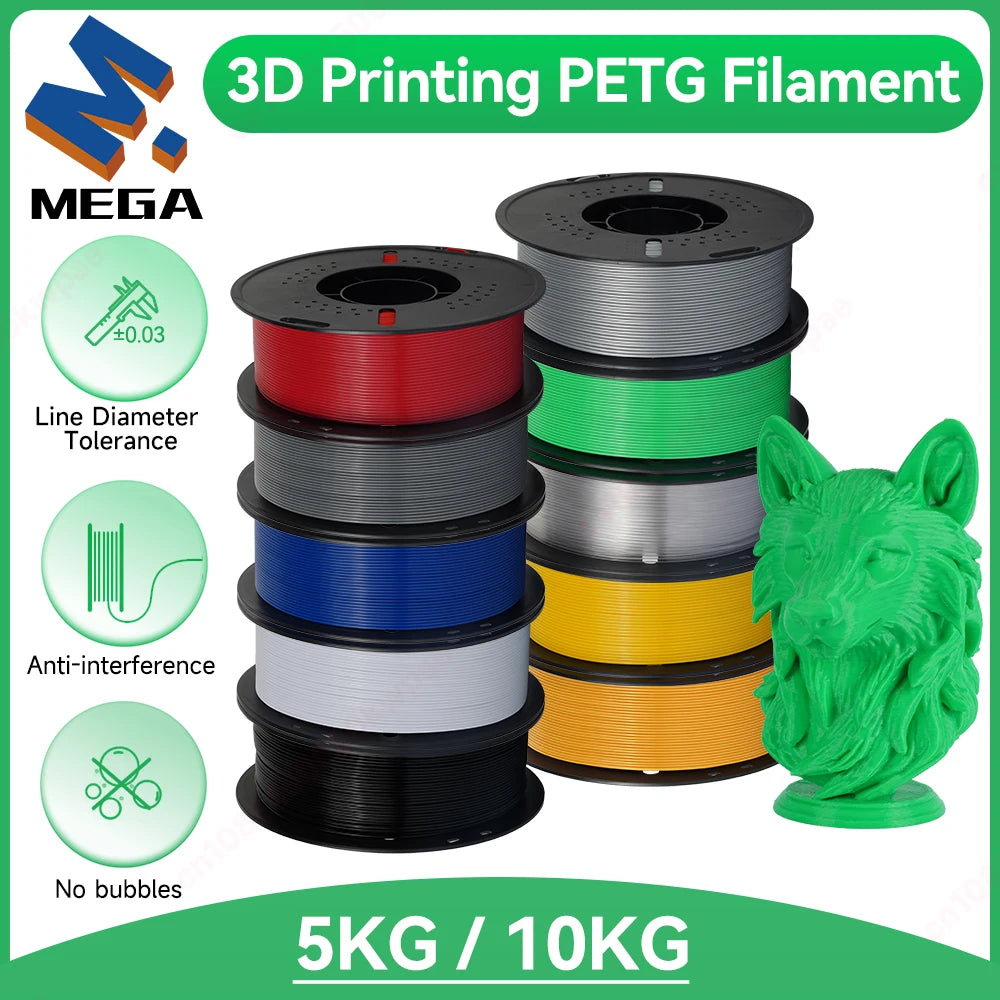 KINGROON 5/10KG PETG 3D Printer Filament 1.75mm +/- 0.03mm 3D Printing Filament Neatly Wound Filament Vacuum Packing Fast Shippi