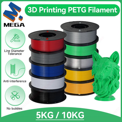 KINGROON 5/10KG PETG 3D Printer Filament 1.75mm +/- 0.03mm 3D Printing Filament Neatly Wound Filament Vacuum Packing Fast Shippi