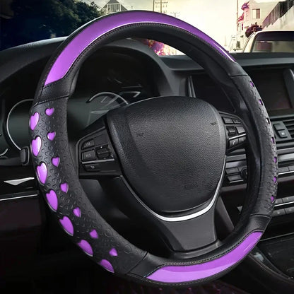 Sweet Heart Design Steering Wheel Wrap - Durable PU Leather, Anti-Slip Inner Circle, Fits Most Vehicles