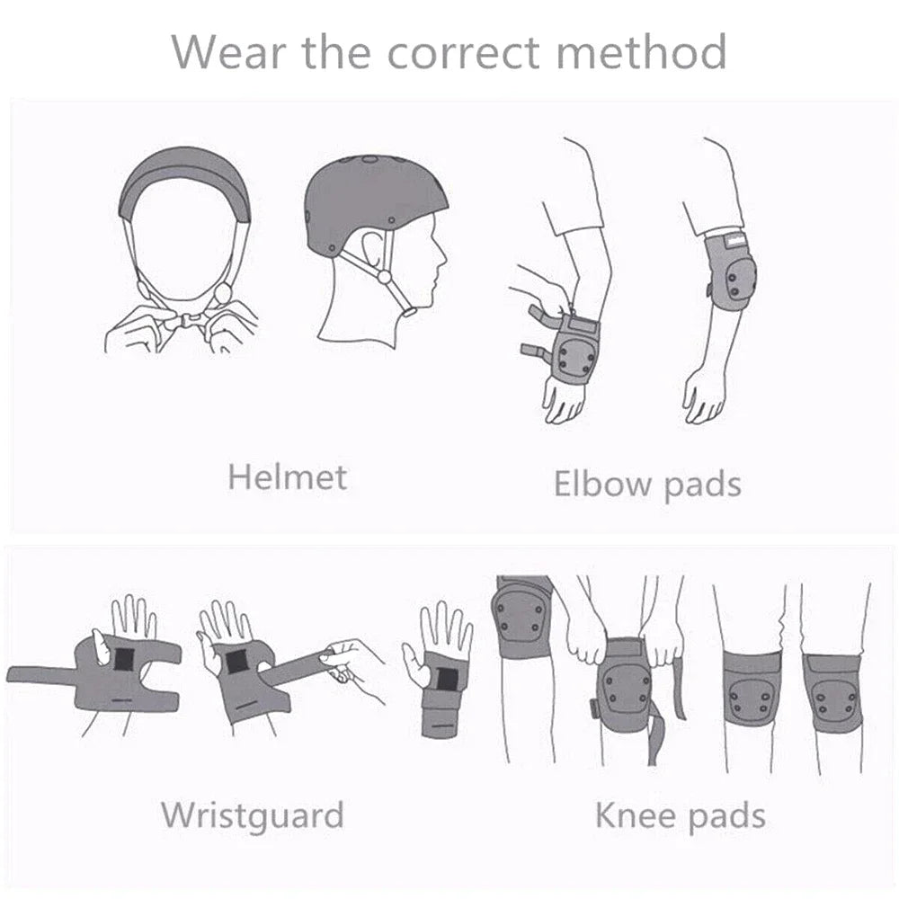7Pcs/Set Kids Protective Gear Set Boys Girls Adjustable Size Helmet with Knee Pads Elbow Pads Wrist Guards for Cycling Scooter