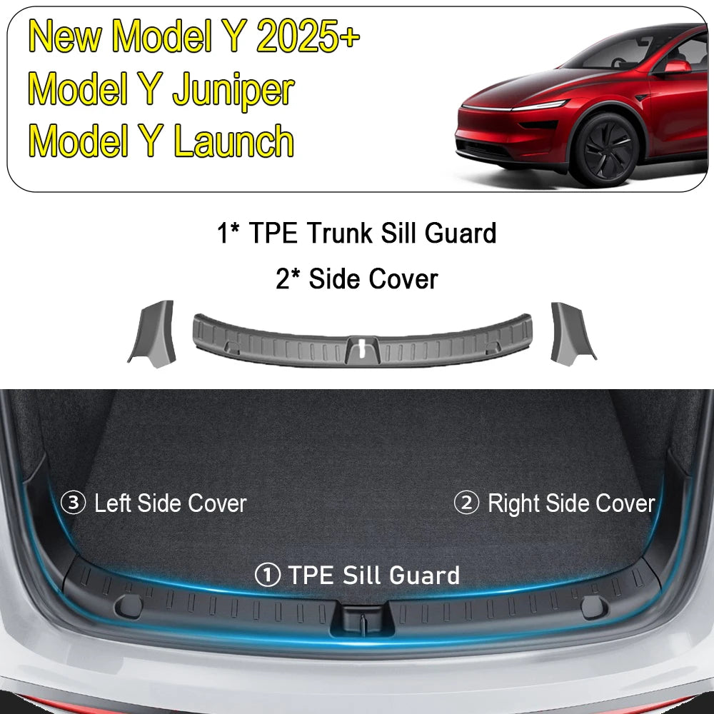 USVOTOV for Tesla Model Y Juniper Launch Model 3 2025 2026 Trunk Sill Guard Cargo Mat Rear Bumper Protector TPE Pads Accessories