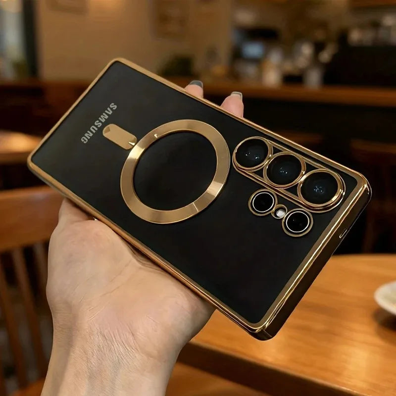 Luxury Plating Magnetic Phone Case Samsung Galaxy S26 S25 S24 Ultra Plus Cases For Samsung S26Ultra Shockproof Clear Back Cover