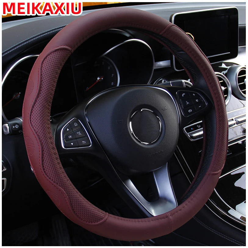 PU fiber leather embossed car has an inner ring steering wheel cover suitable for 14.5 - 15 inch round car decorations.