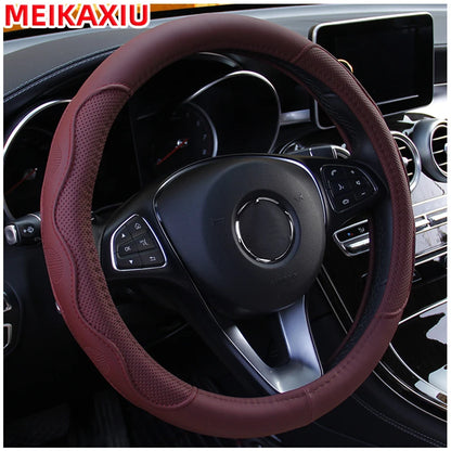 PU fiber leather embossed car has an inner ring steering wheel cover suitable for 14.5 - 15 inch round car decorations.