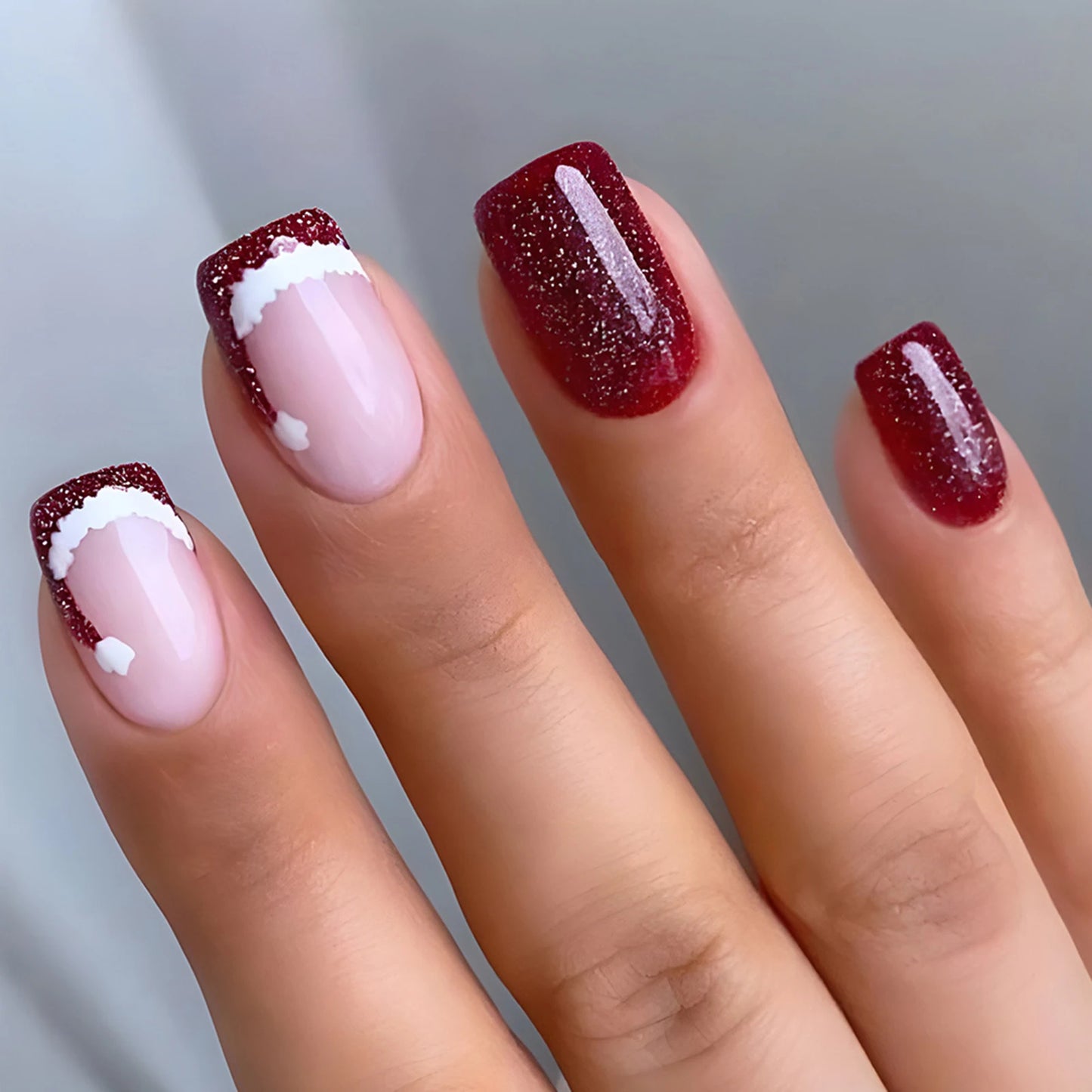 24Pcs Glitter Pink Sequins Fake Nails – Halloween Skull & Love Print Ballet Press-on Nails