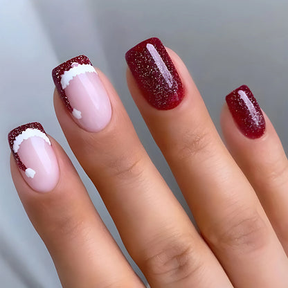 24Pcs Glitter Pink Sequins Fake Nails – Halloween Skull & Love Print Ballet Press-on Nails