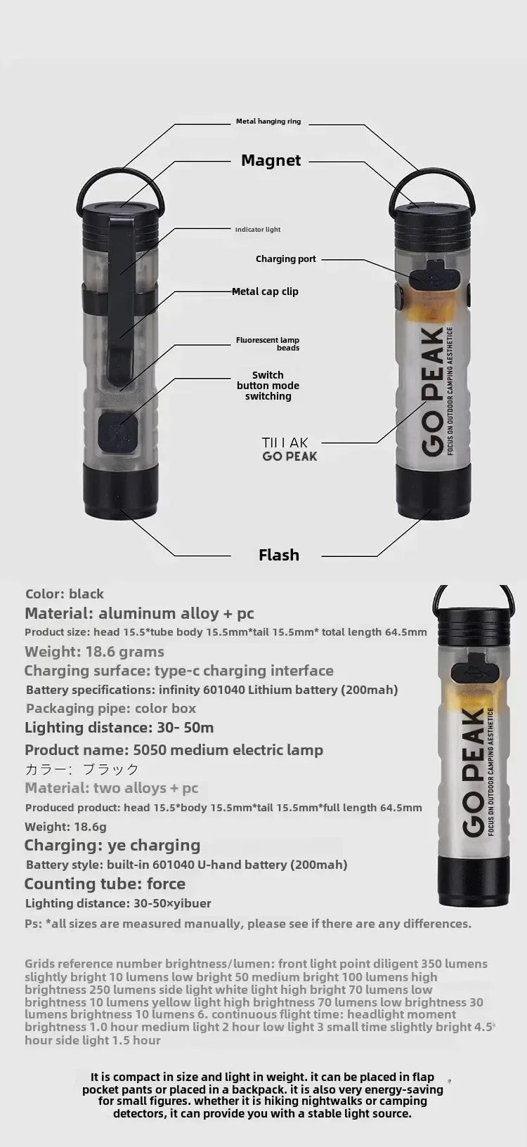 GOPEAK Pocket Mini Flashlight Outdoor Key Clip Cap Ambient Led Long Endurance Disaster Relief Emergency 5050 Small Light - Urbizia
