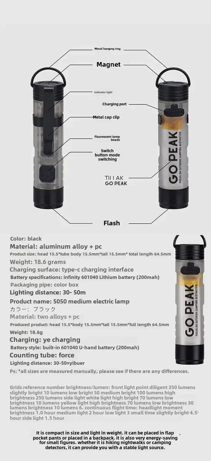 GOPEAK Pocket Mini Flashlight Outdoor Key Clip Cap Ambient Led Long Endurance Disaster Relief Emergency 5050 Small Light - Urbizia