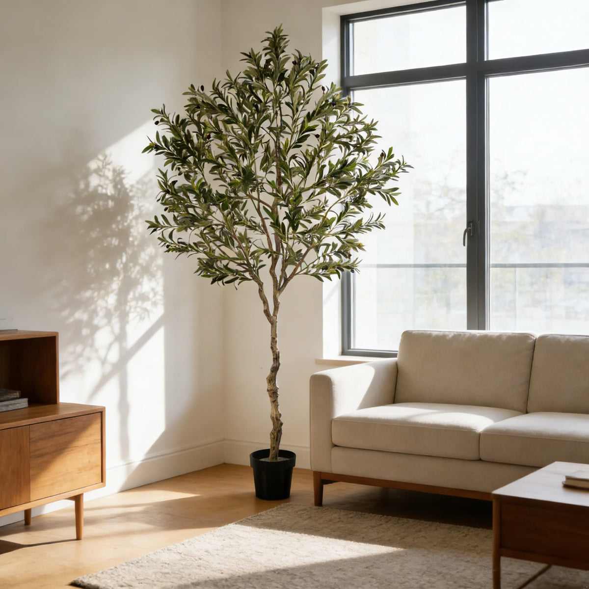 5/6/7/8 Olive Trees Artificial Indoor Faux Olive Tree with Black Pot Silk Fake Plant with Natural Wood Trunk and Lifelike Fruits for Home Office Decor