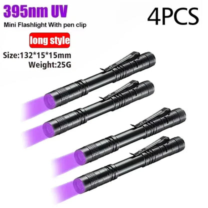 UV Flashlight 395nm Ultraviolet Torch With Pen Clip Portable AAA Batteries Used Violet Light Pet Urine Scorpion Detector UV Lamp - Urbizia
