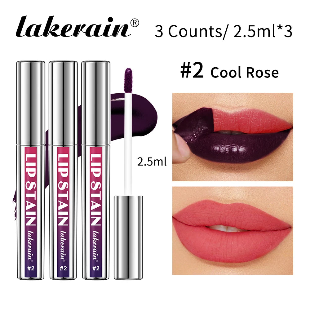 Lip Stain Blading Peel Off and Reveal Kit Long Lasting 3pcs Rose Waterproof Pink Lip Tint Transfer Proof Natural Lip Stain Kit