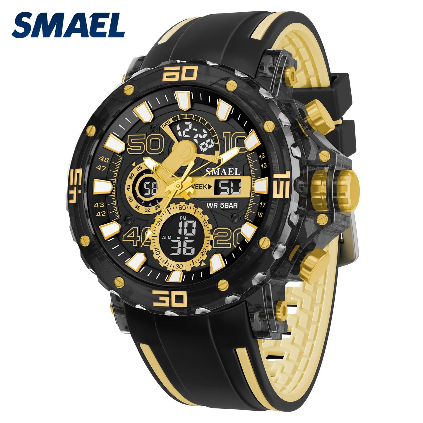 SMAEL 8136 50M Waterproof Military Watch for Men - LED Backlight Alarm Chronograph Stopwatch Shockproof Outdoor