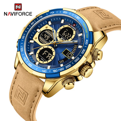 2022 NAVIFORCE Sport Watches for Men Strong Luminous Dual Display Waterproof Quartz Genuine Leather Wristwatch Relogio Masculino