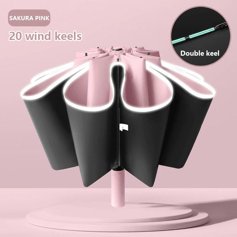 Fully Automatic Umbrella Reverse Folding Umbrella with Windproof Reflective Stripe UV Umbrellas For Men Women Sunshade new