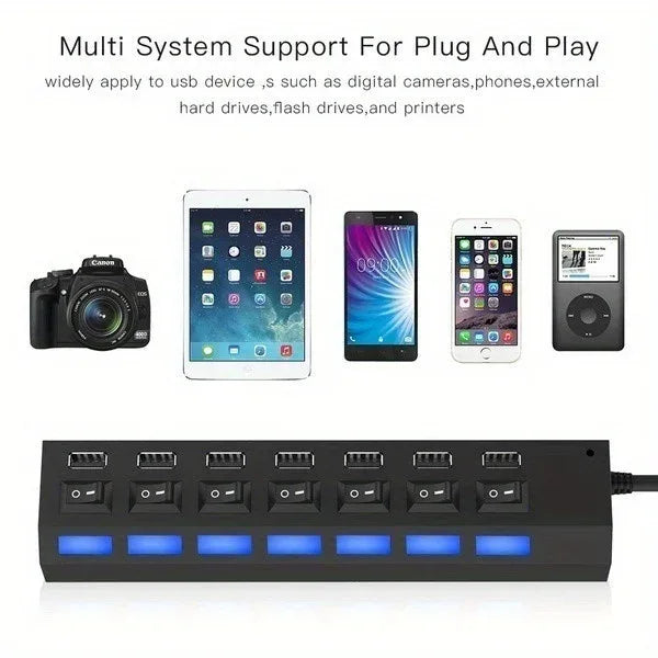 7-Port USB 2.0 Hub with Individual Power Switch & LED