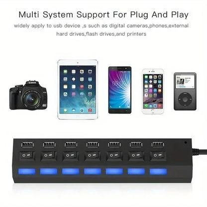 7-Port USB 2.0 Hub with Individual Power Switch & LED