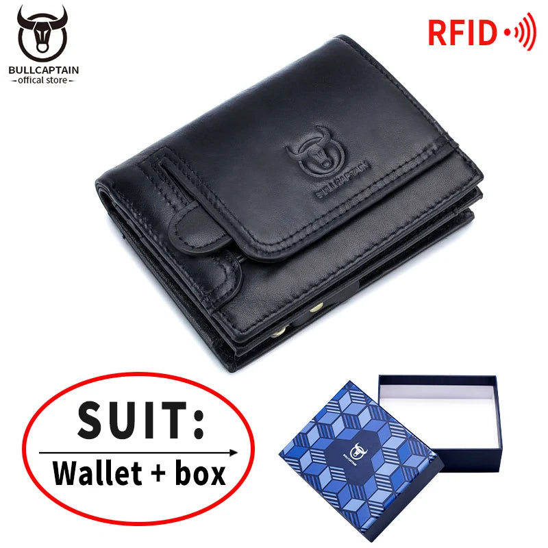 BULLCAPTAIN 100% Genuine Leather Men's Rfid Wallet Multifunctional Storage Bag Coin Purse Wallet Card Case