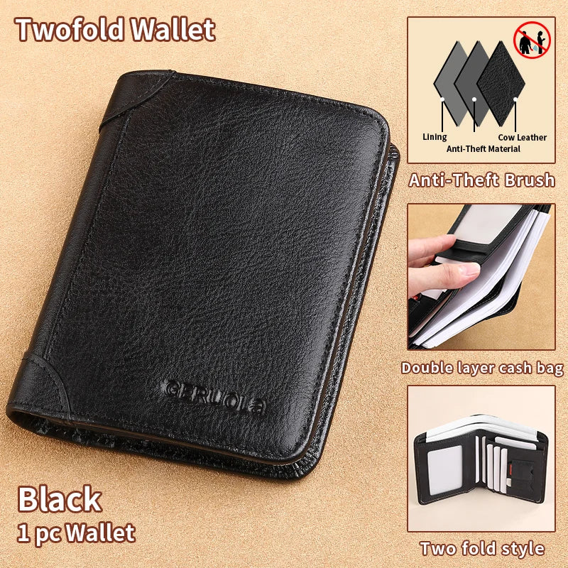 GERUOLA Slim RFID Shielded Genuine Leather Wallet for Men-Multifunctional ID & Credit Card Holder Dark Brown with Embellishments