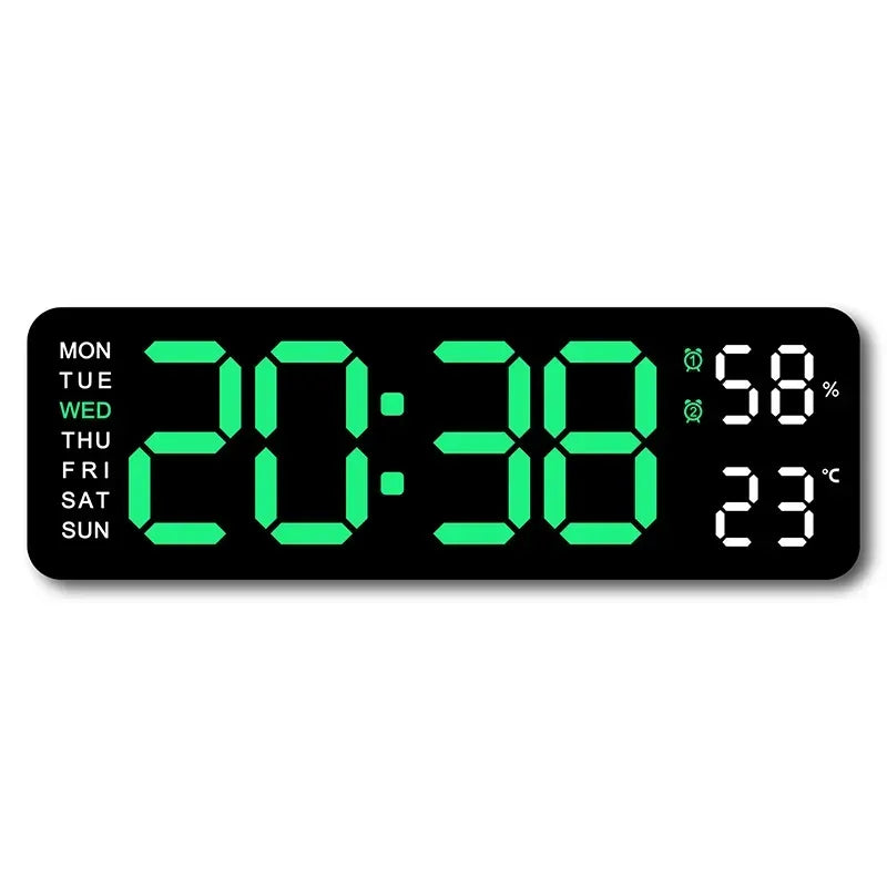 9 Inch Large Digital Wall Clock USB Powered TEMP Humidity Week Auto Dimmer DST Table Clock 12/24H Electronic LED Alarm Clock - Urbizia