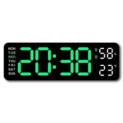 9 Inch Large Digital Wall Clock USB Powered TEMP Humidity Week Auto Dimmer DST Table Clock 12/24H Electronic LED Alarm Clock - Urbizia