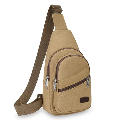Men'S Chest Bag Retro Canvas Waterproof Shoulder Bag Large Capacity Multi Pocket Crossbody Bag Outdoor Sports Travel Chest Pack