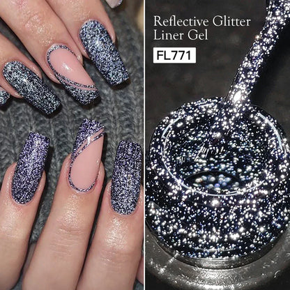 FOUR LILY 5ml Reflective Glitter Liner Nail Gel Polish Gold Silver Red Sparkling Nail Supplies UV/LED Varnish Painting Gel