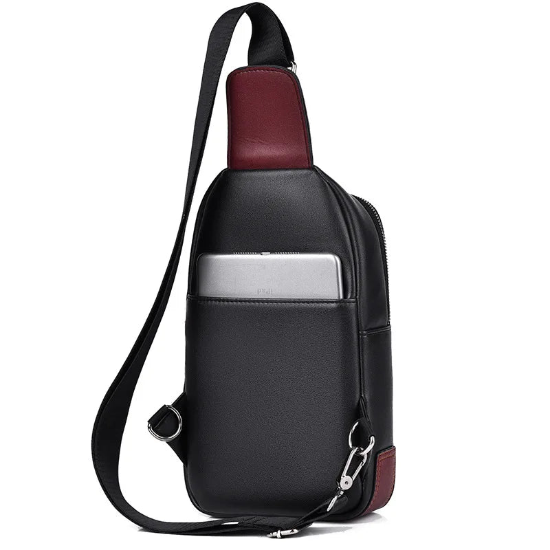 Brand Men's Leather Chest Bag Shoulder Bag Multi-function Cross Body Waterproof Travel Messenger Pack Handbag For Male Female