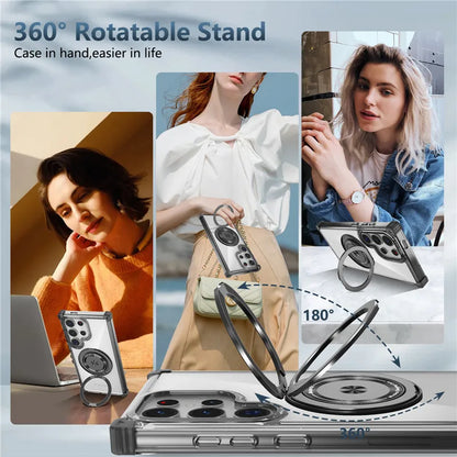 Rotating Magnetic Magsafe Bracket Case For Samsung Galaxy S26 Ultra S26 Plus S26 Ring Stand Holder Transparent Protective Cover