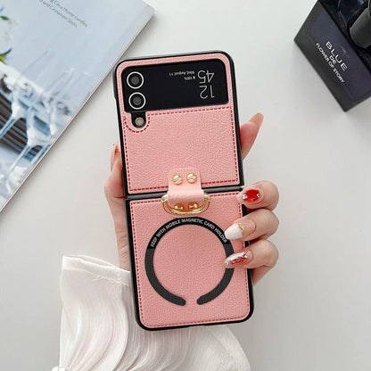PU Leather Phone Cover for Samsung Galaxy Z Flip 7 FE 6 5 4 3 Case with Ring Holder for Magsafe Magnetic Wireless Charge Flip6