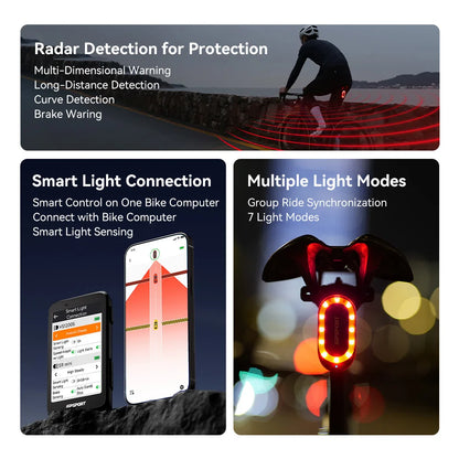 iGPSPORT SRmini Radar Tail Light with Brake Alert IPX7 Waterproof Daytime Running Lamp for Road Cycling Bike Safety
