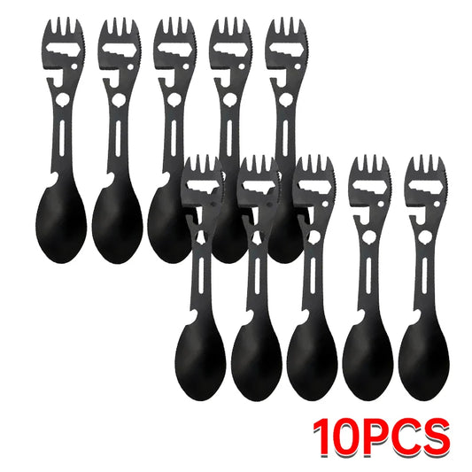 Stainless Steel 5‑in‑1 Camping Utensils Travel Cutlery Set