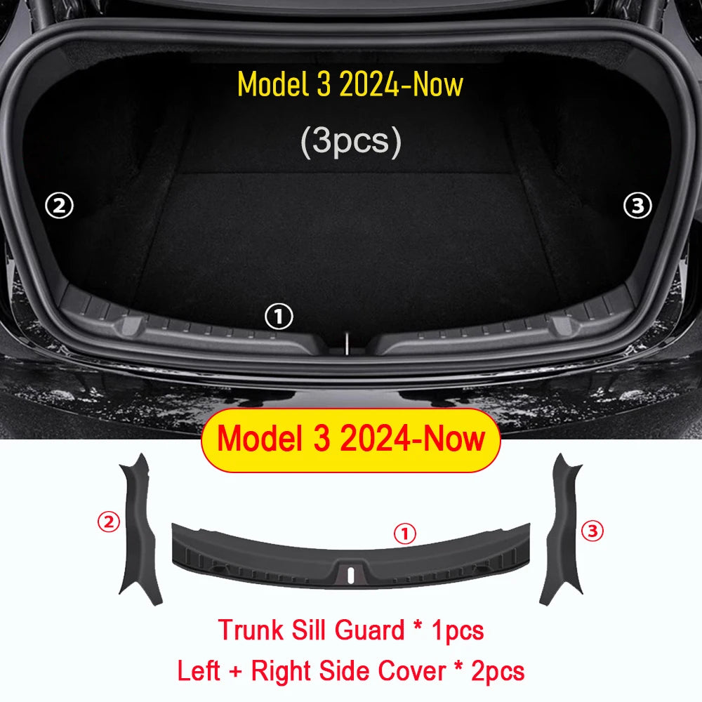 USVOTOV for Tesla Model Y Juniper Launch Model 3 2025 2026 Trunk Sill Guard Cargo Mat Rear Bumper Protector TPE Pads Accessories