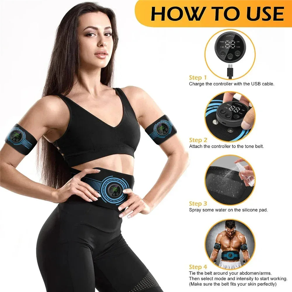EMS Abdominal Fitness & Massage Belt – Intelligent USB Rechargeable - Urbizia